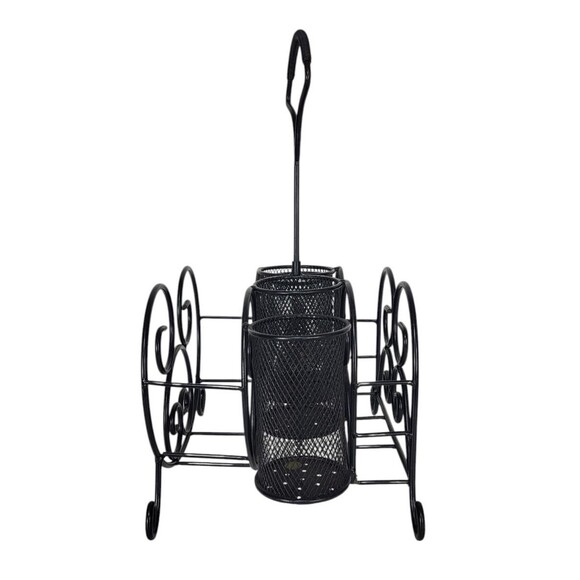 Vintage Black Metal Mesh Scroll Tabletop Utensil Napkin Buffet Caddy Organizer - Picture 12 of 14